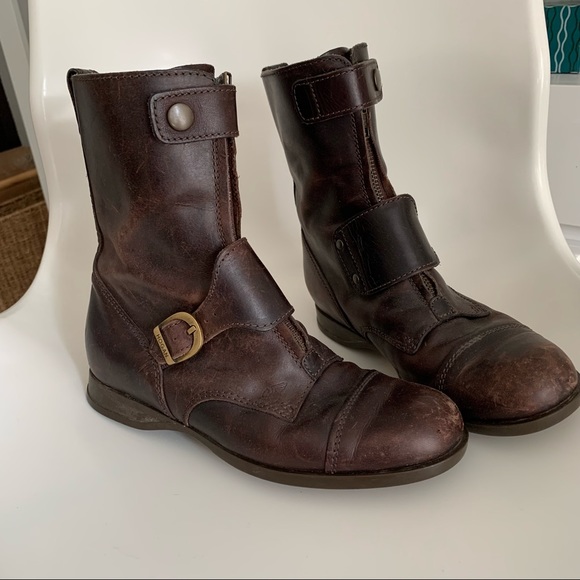 Hogan Brown Leather Buckled Biker Military Boots 6.5 BS2 - Picture 6 of 10